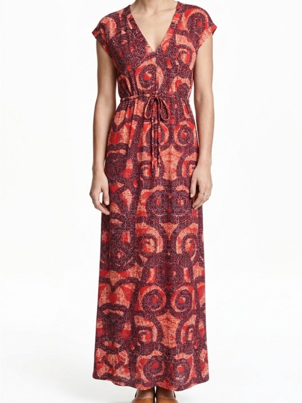 H&M Abstract Spiral Maxi Kimono Cap Sleeve V Neck Empire Waist Dress with Bow 4